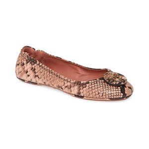 NIB Tory Burch Minnie Leather Ballet Flat Snake Embossed Blush Roccia 7.5 8 8.5